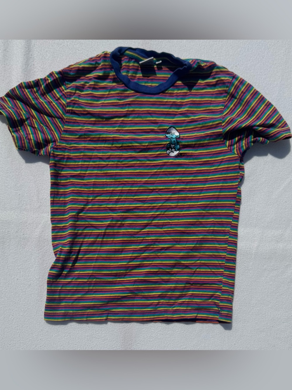 The Smurfs Striped T-Shirt Sz S Grouchy Smurf Embroidered Peyo Licensed 2019 Exc